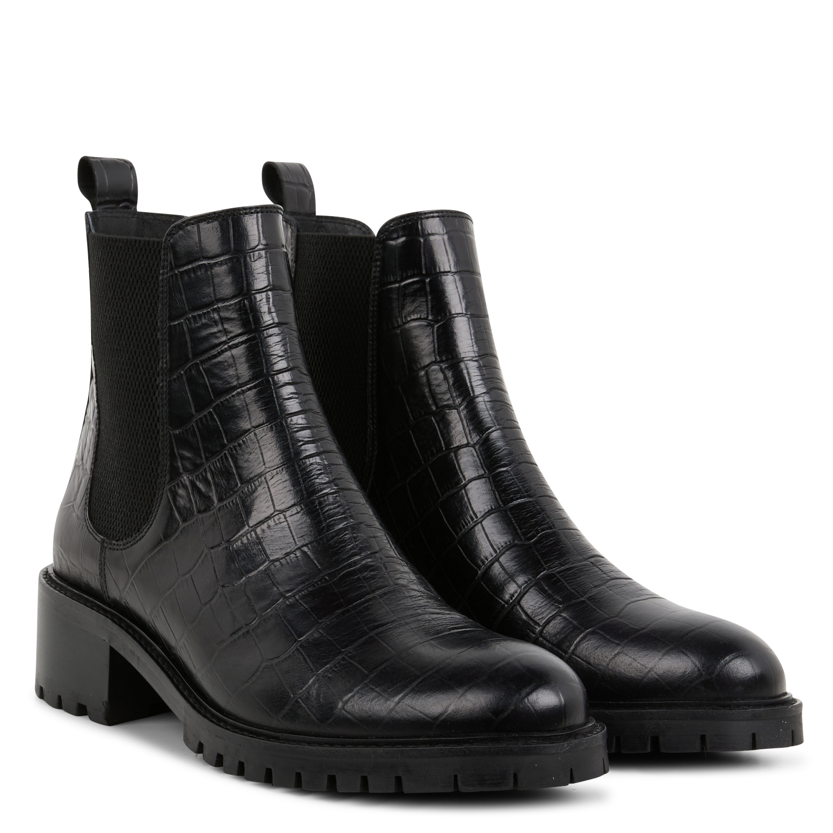 ADOLIE - Bottines en cuir embossé croco | Noir