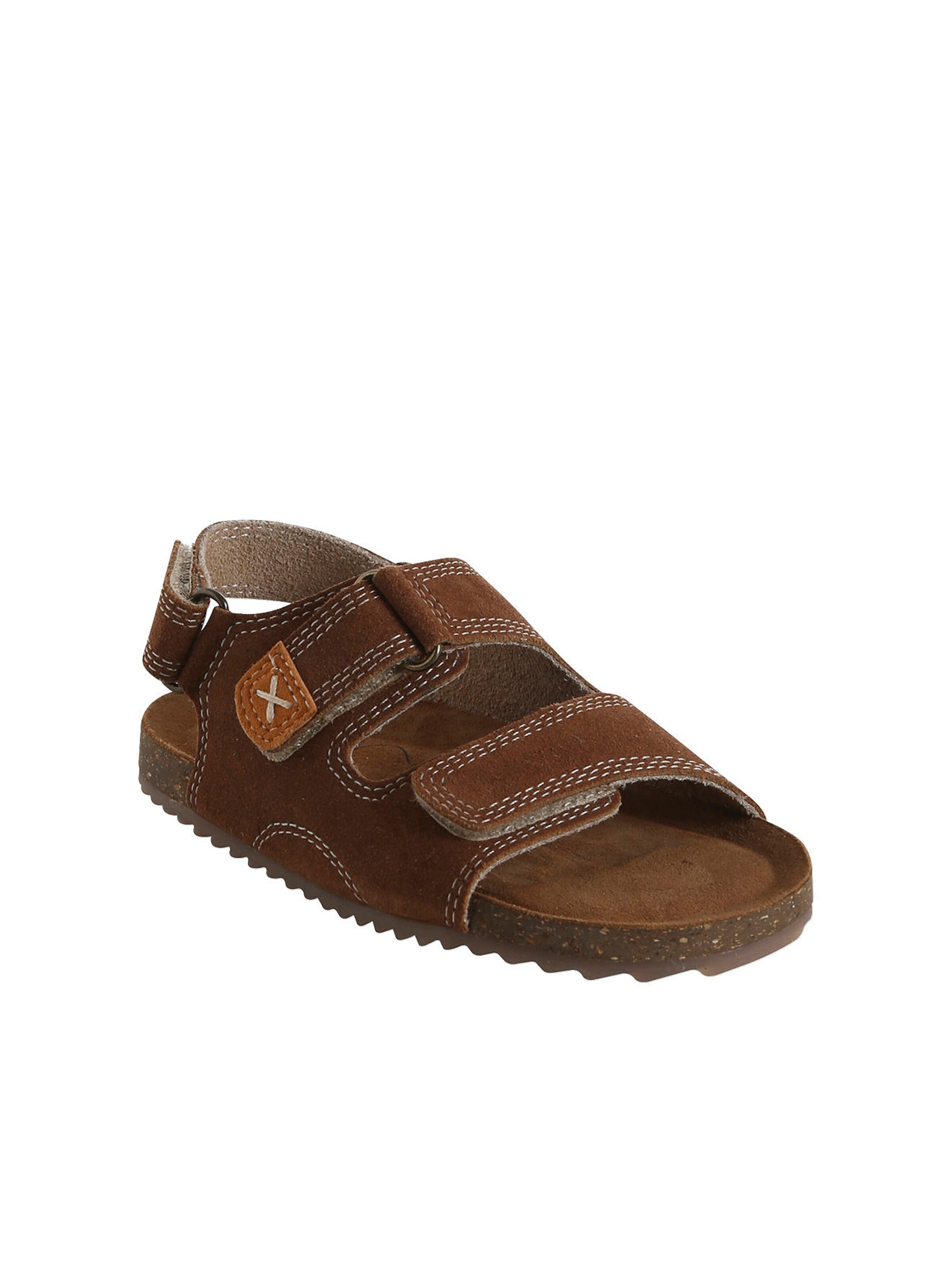 Vertbaudet Kinder Leder-Sandalen mit Klett und Anziehtrick camel