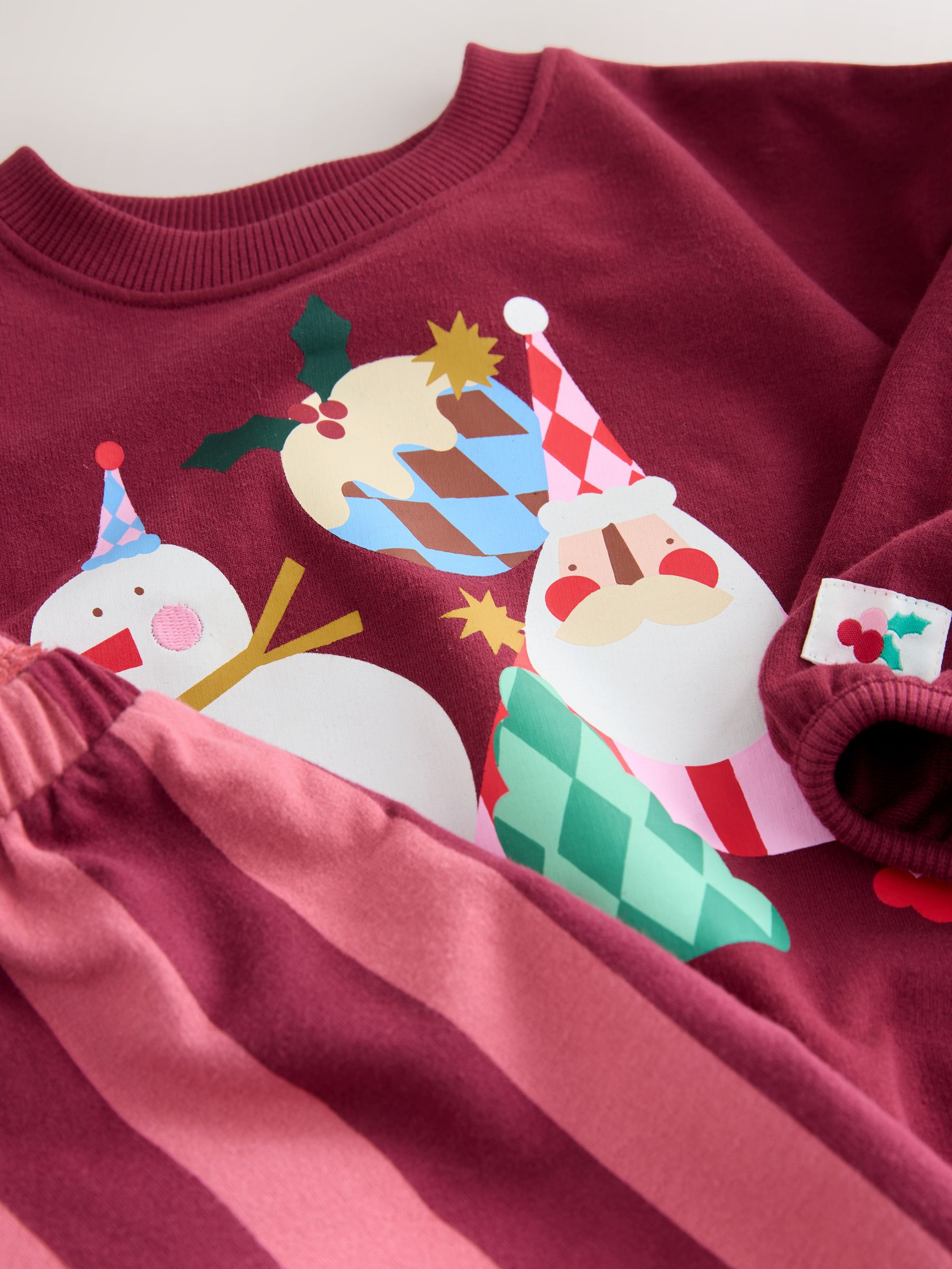 Bordeaux Rood kerstman - Set met top met lange mouwen en broek met wijde pijpen (3mnd-7jr)