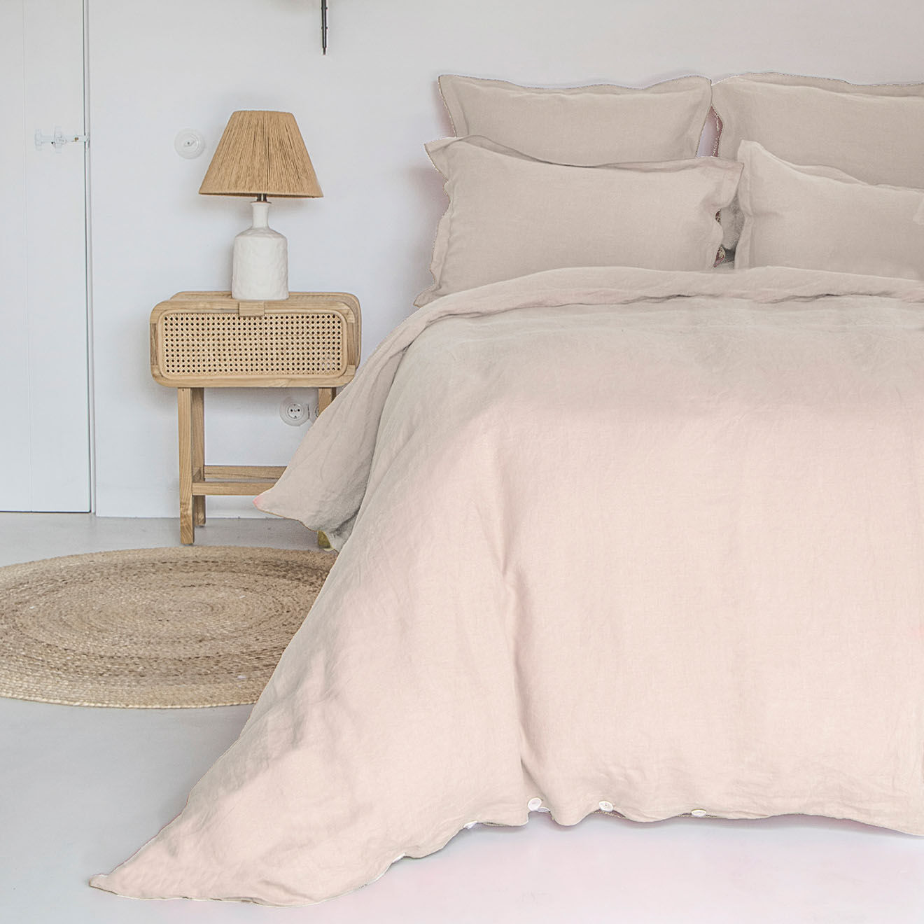 Febronie Housse de couette 100% Lin lavé Hortense poudre