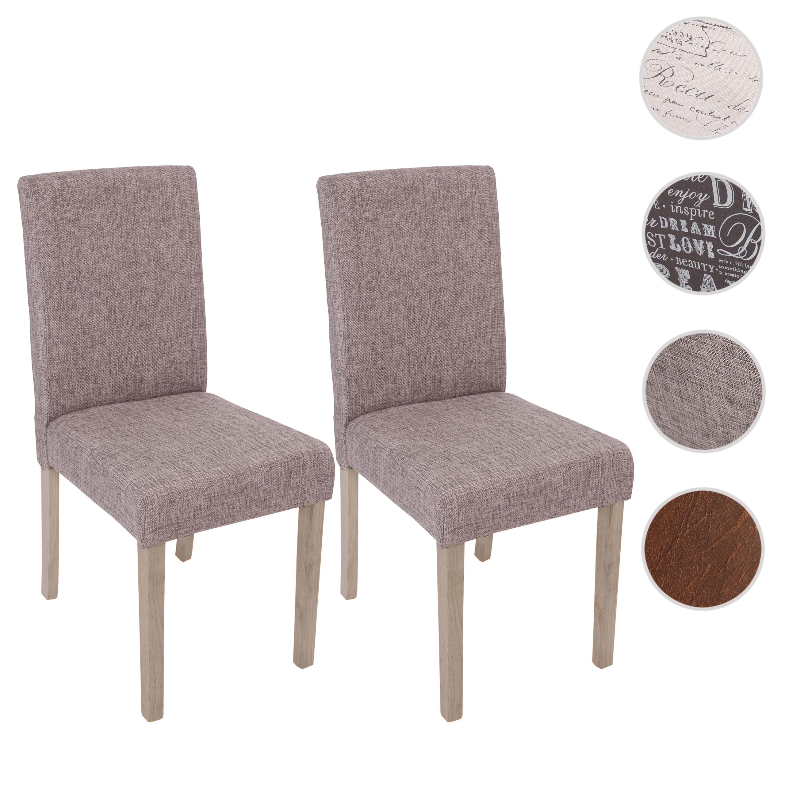 2er-Set Esszimmerstuhl Littau, Stuhl Küchenstuhl ~ Textil, grau, Beine Struktur - Eiche