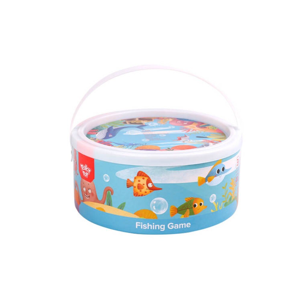 Tooky Toy Angelspiel TL095 Holz 22-teilig Angelstäbe, magnetische Fische, Box blau