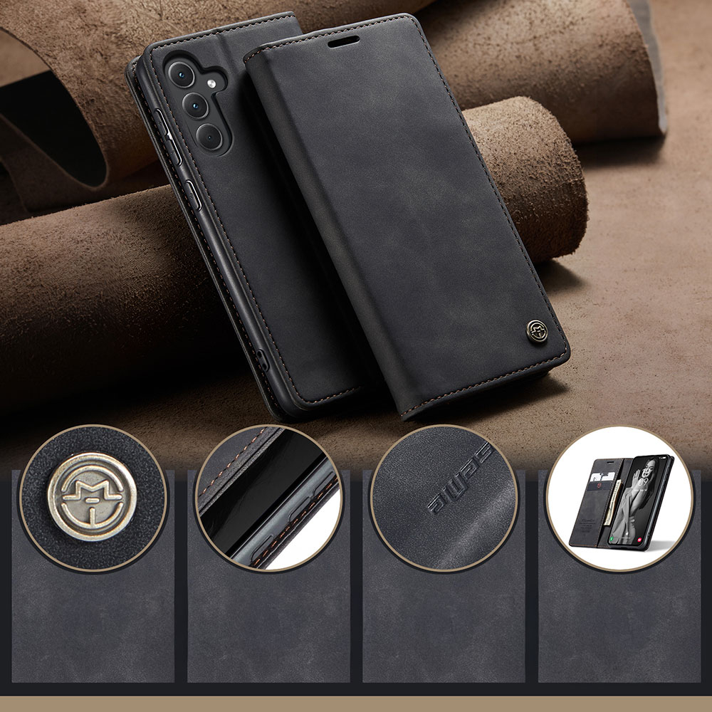 Samsung Galaxy A36 Leder Tasche Flip Wallet Etui mit Kartenfächern - Schwarz