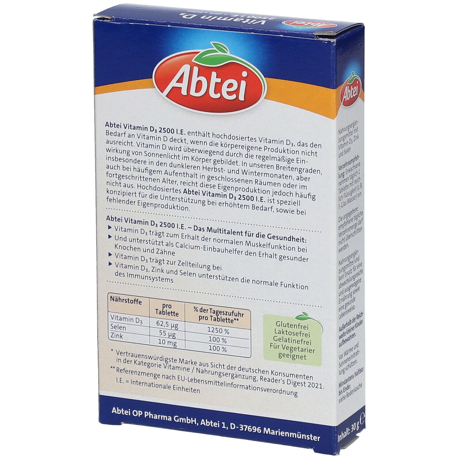 Abtei Vitamin D3 2500 I.E + Zink + Selen