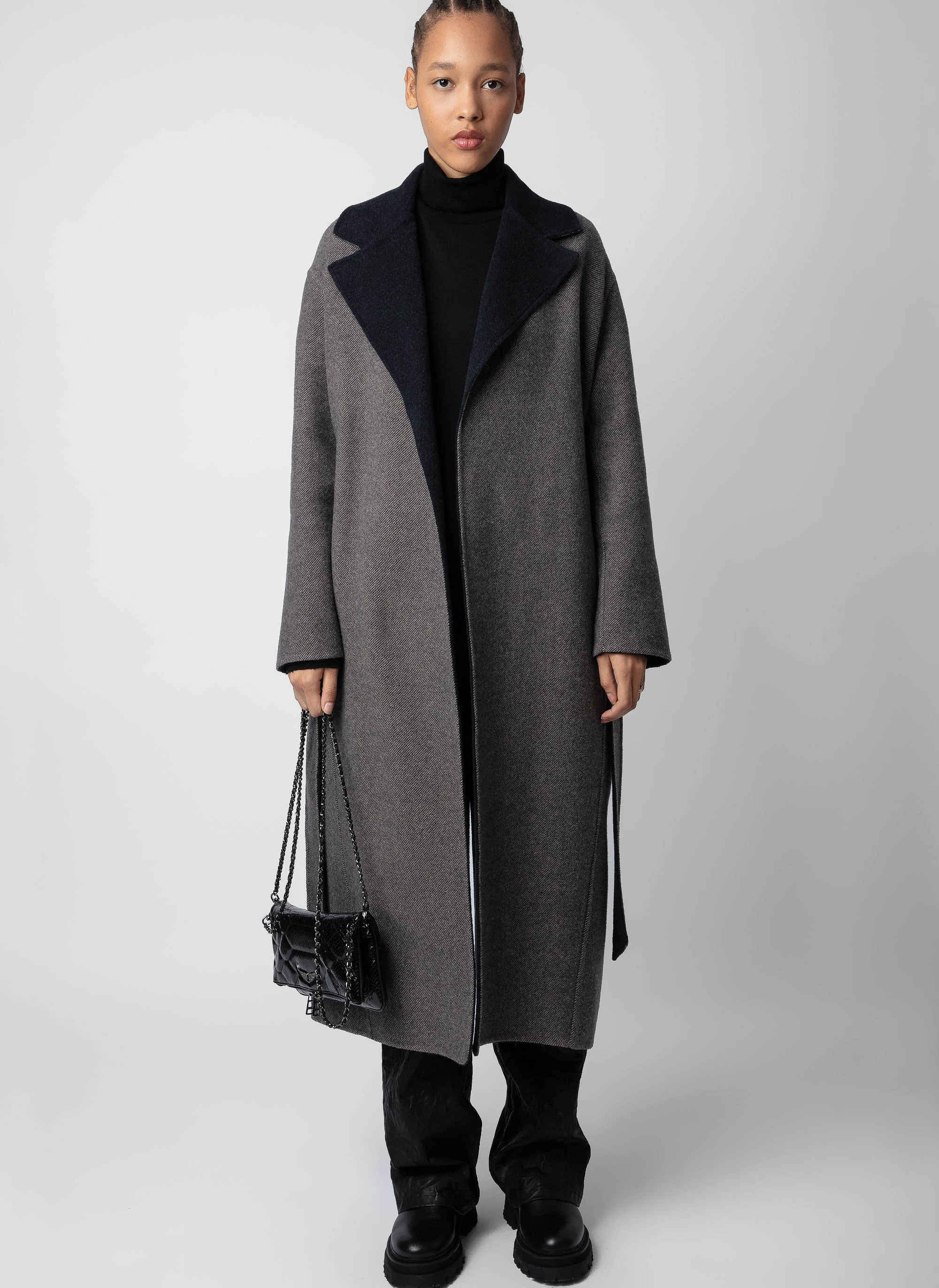 MELI - Manteau droit col tailleur en laine mélangée | Noir