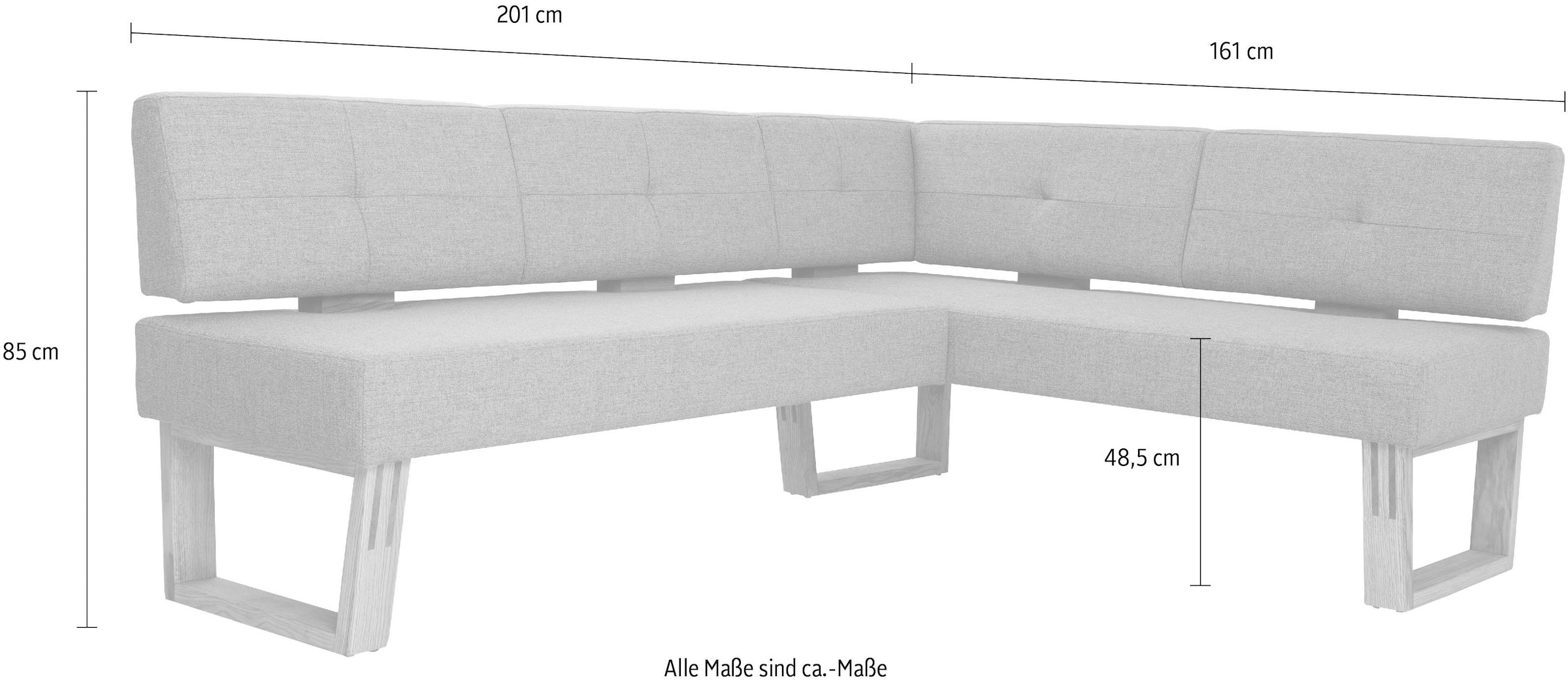 Home affaire Eckbank »Ponza Polsterbank, Esszimmerbank« mit Massivholzgestell, Küchenbank in tollen Farben, Breite 201x161 cm