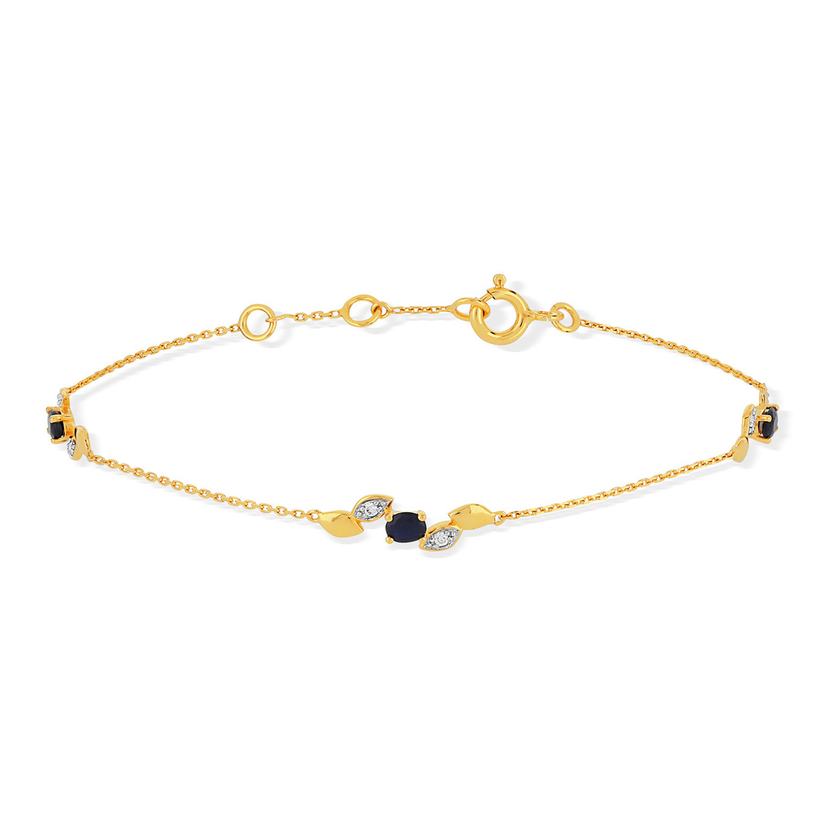 Bracelet or 375 2 tons saphirs et diamants 19 cm