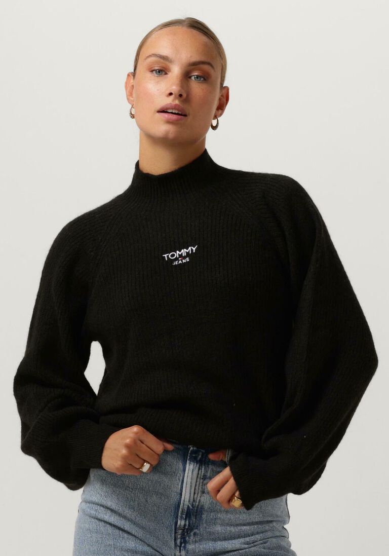 TOMMY JEANS zwarte tommy jeans coltrui tjw rlx turtleneck lofty sweater