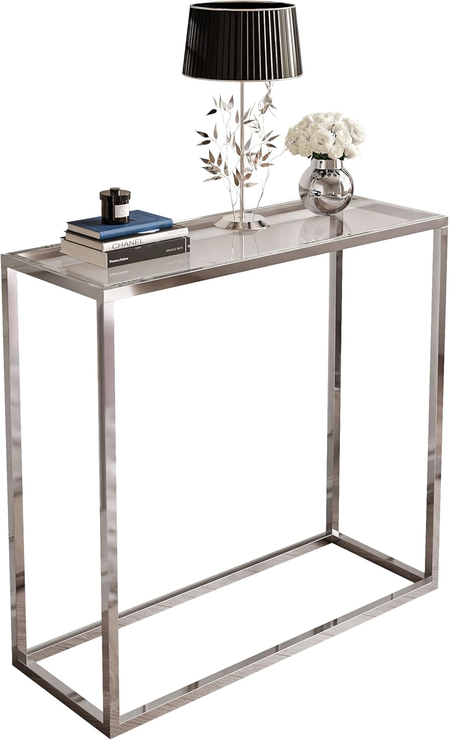 Lookway Konsolentisch MODERN Glass Chrom mit Glasplatte auf chromverchromtem Gestell, Beistelltisch/Flurtisch, 80 oder 100 cm breit (Glastischplatte, Breite: 80 cm)