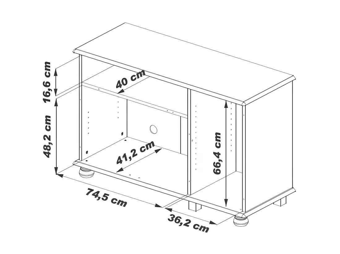 Meuble TV 55 Pouces Chêne 3 Portes 1 Abattant 6 Niches L120.6 H 77 P 46.5 cm