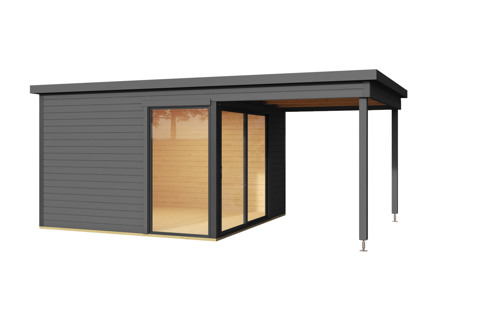 Gartenhaus DOMEO 2 - carbongrau-anthrazit - Fichte massiv - 504,4x300 cm