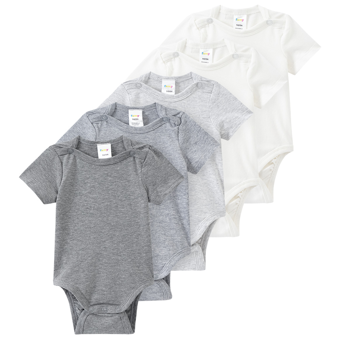 Famy 5 Baby Bodys in verschiedenen Farben grau / weiss