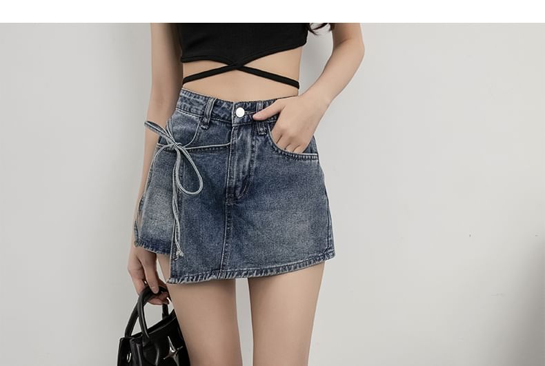 Magimomo - Mini denim skort met hoge taille en knoopsluiting