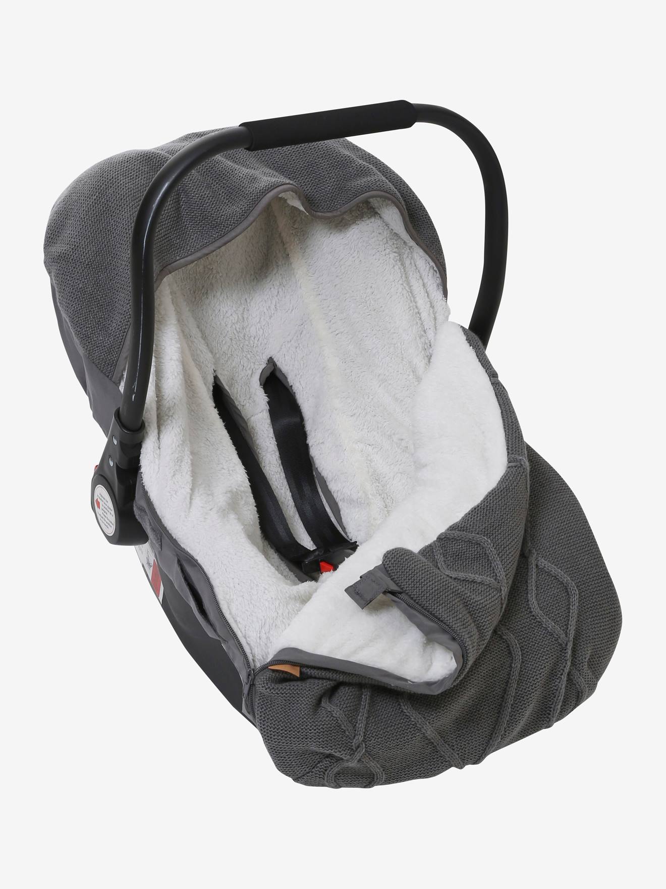 Capa para bebê conforto/cadeirinha de carro em tricô liso marrom claro com forro de lã