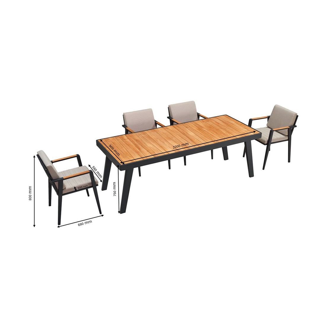 Higold Emoti Gartentisch 220 x 90cm mit 6 Stühlen
