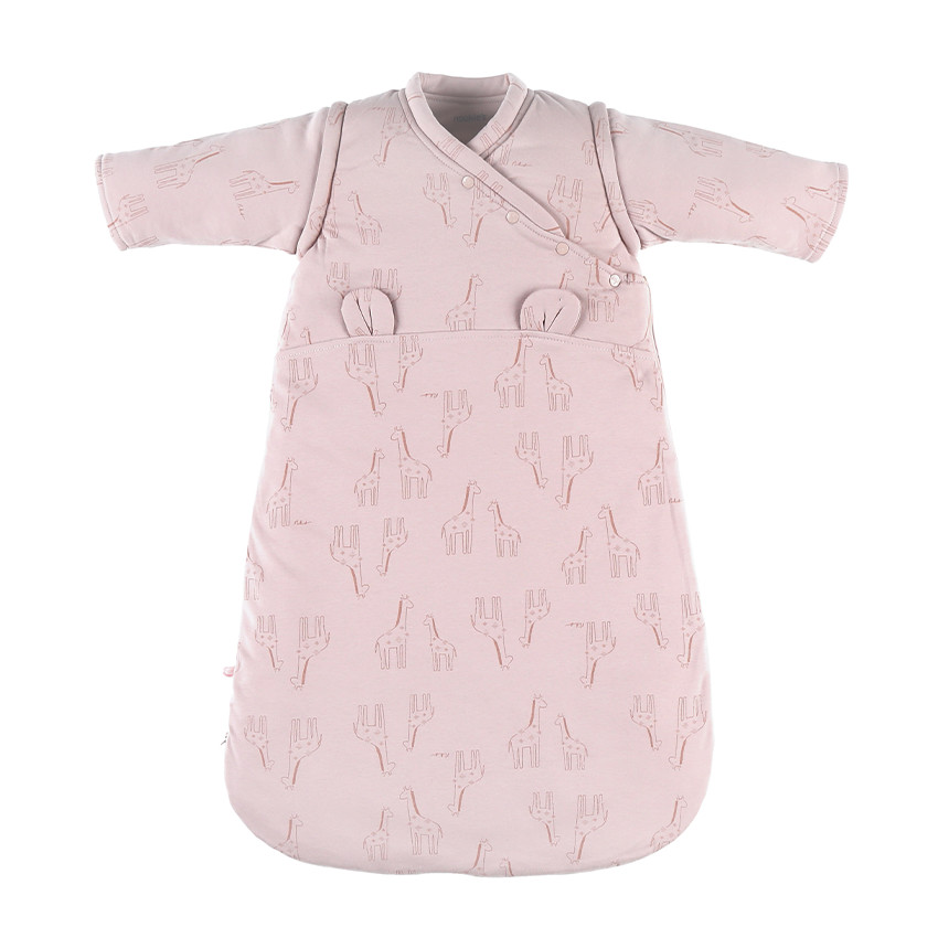 Gigoteuse manches amovibles en jersey BIO imprimé girafes 70 cm rose