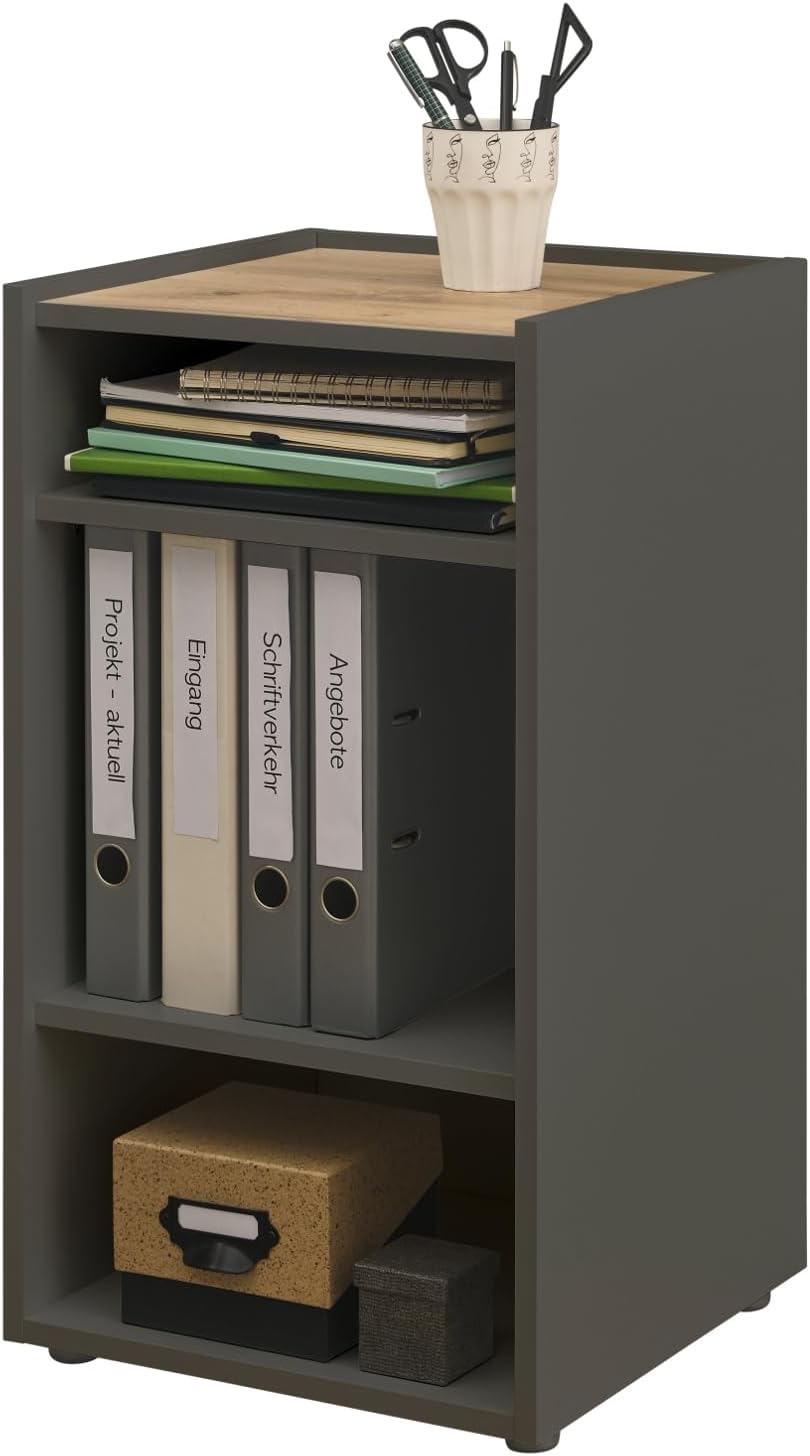 Aktenregal Standregal in grau matt und Eiche Wotan Holz Büroschrank für Homeoffice und Büro Kommode Ordnerregal 40 x 70 cm Center (Regal)