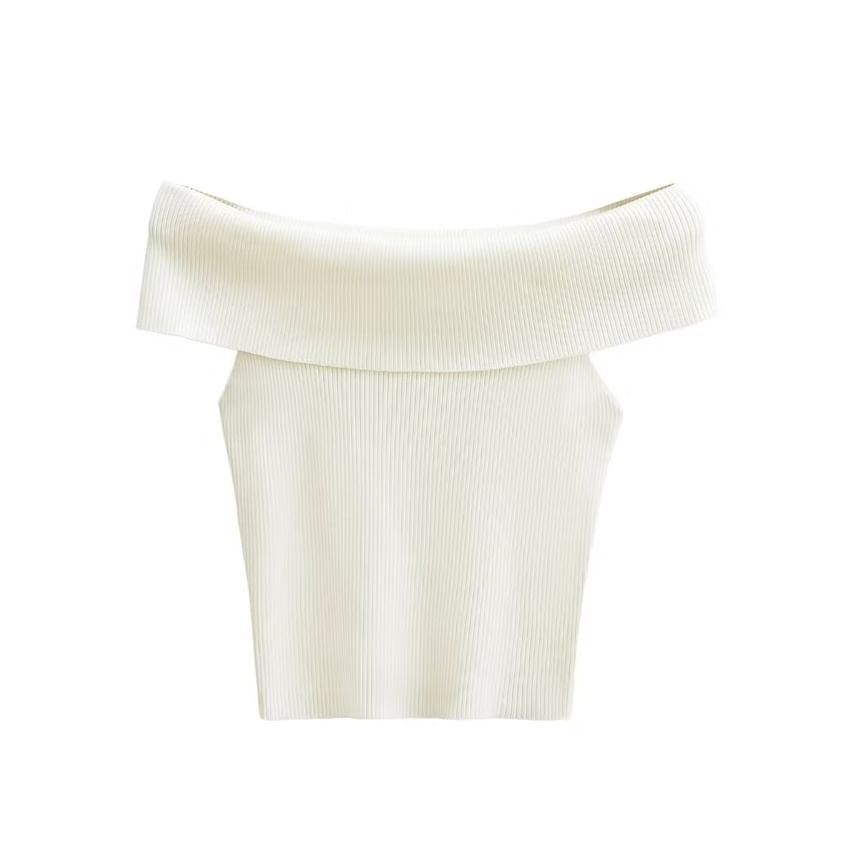 Hollahop - Off-shoulder top met korte mouwen en effen breisel