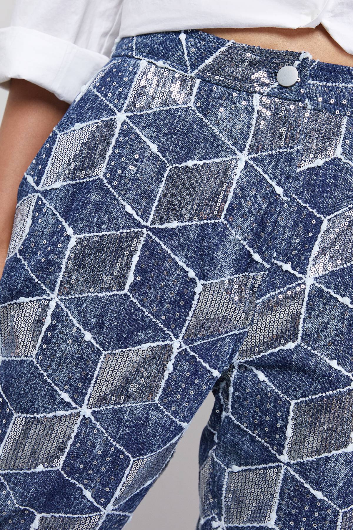 Warehouse Jean Denim à Motif Pailleté