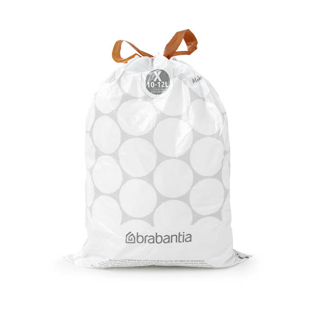 Brabantia PerfectFit afvalzak met trekbandsluiting code X, 10-12 liter, 20 stuks/rol - White
