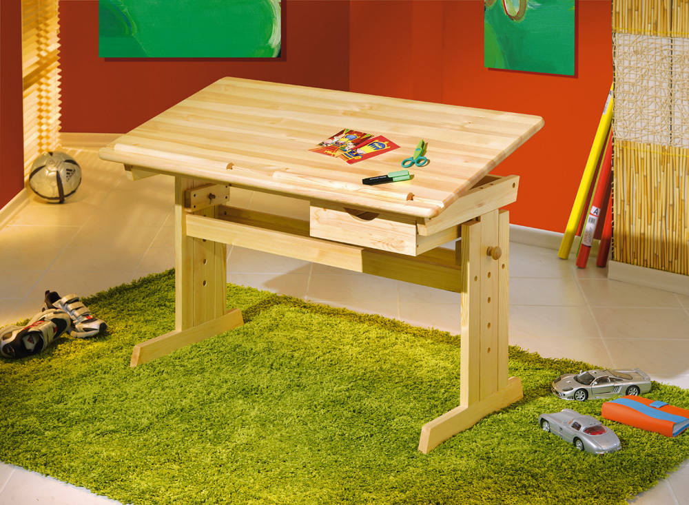 Kinderschreibtisch JULIA - Kiefer massiv - höhenverstellbar - 109x55 cm