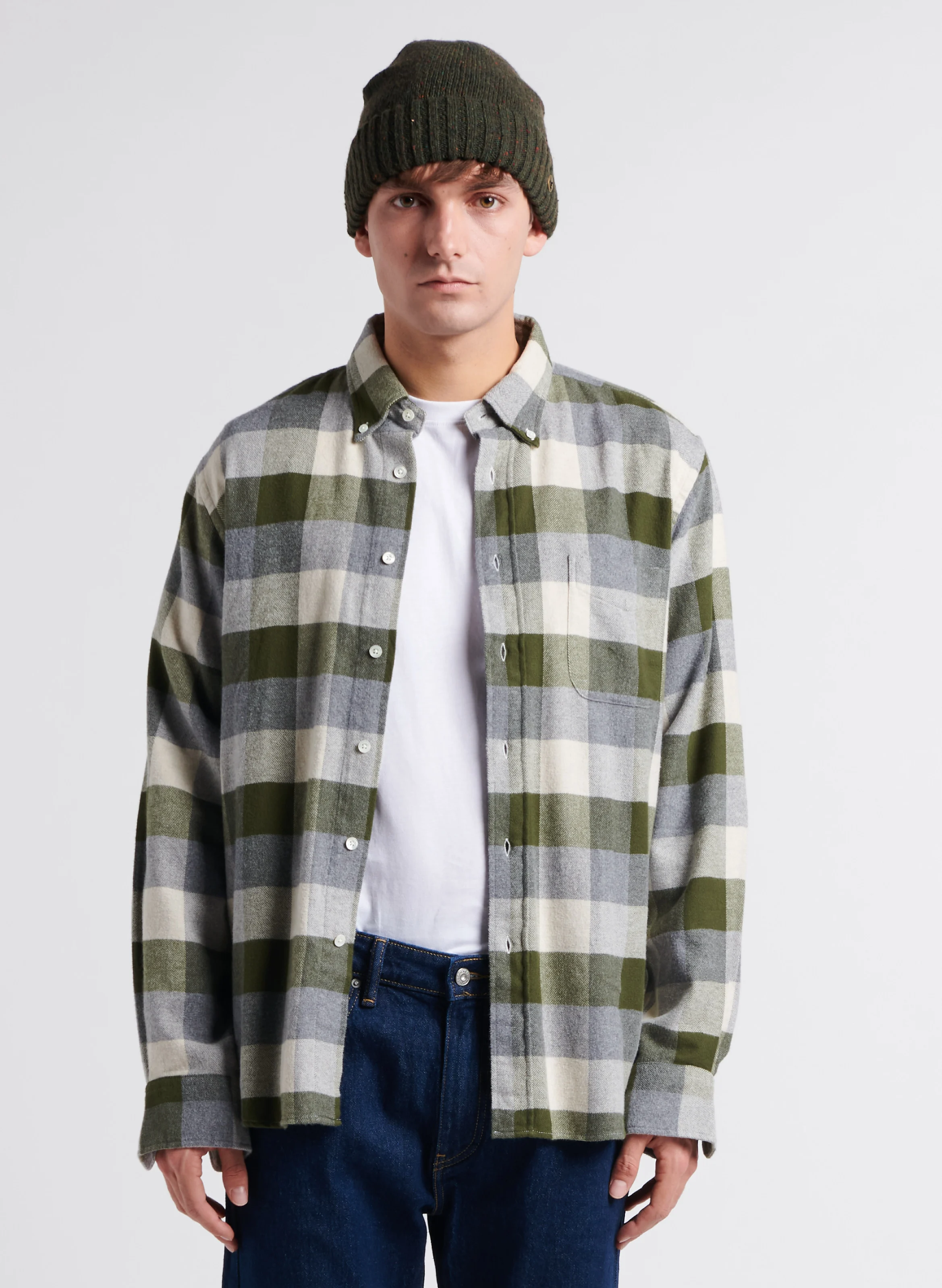 PITT - Chemise droite col classique à carreaux en coton | Vert