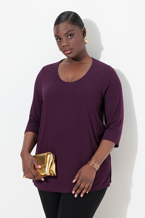 Shirt, tiefer Rundhalsausschnitt, 3/4 Arm