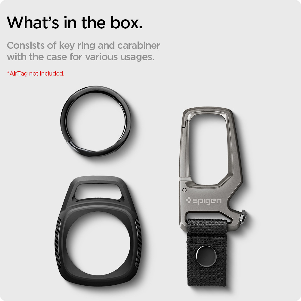Apple AirTag Rugged Armor Magnetische Anhänger Hülle Schlüsselanhänger mit Karabinerhaken Carbon Design (AMP01565) - Schwarz