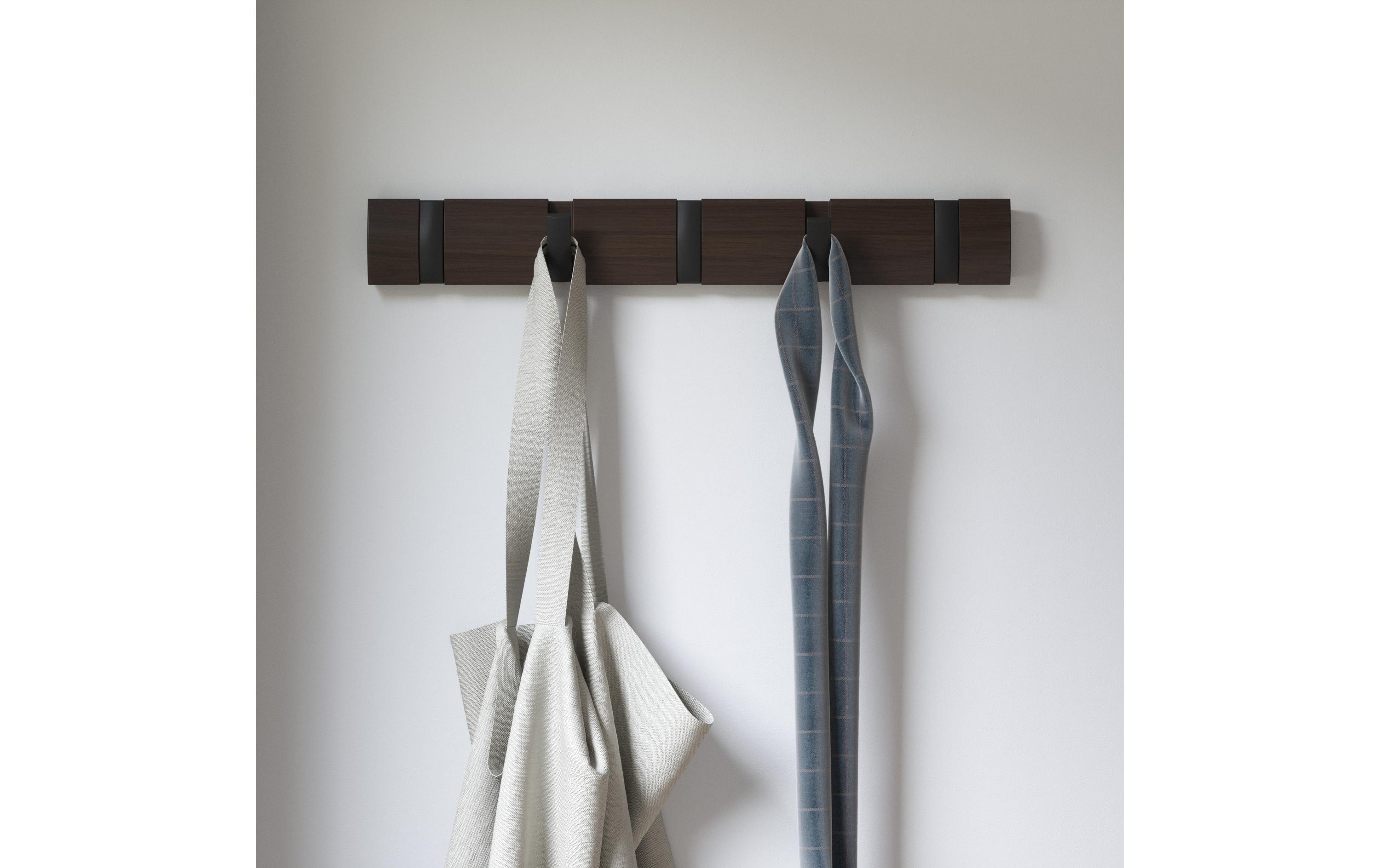 Wandgarderobe Flip 5 Haken, Schwarz/BraunGarderobenhaken zum einklappen