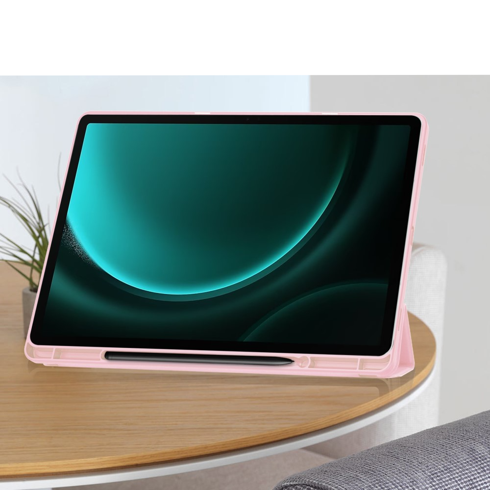 Samsung Galaxy Tab S9 FE  Plus Leder Tasche Smart Cover Hülle S-Pen Halterung - Rosa