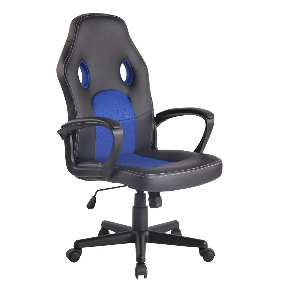 CLP Bureaustoel Elbing zwart Frame - Kunstleer - zwart/blauw