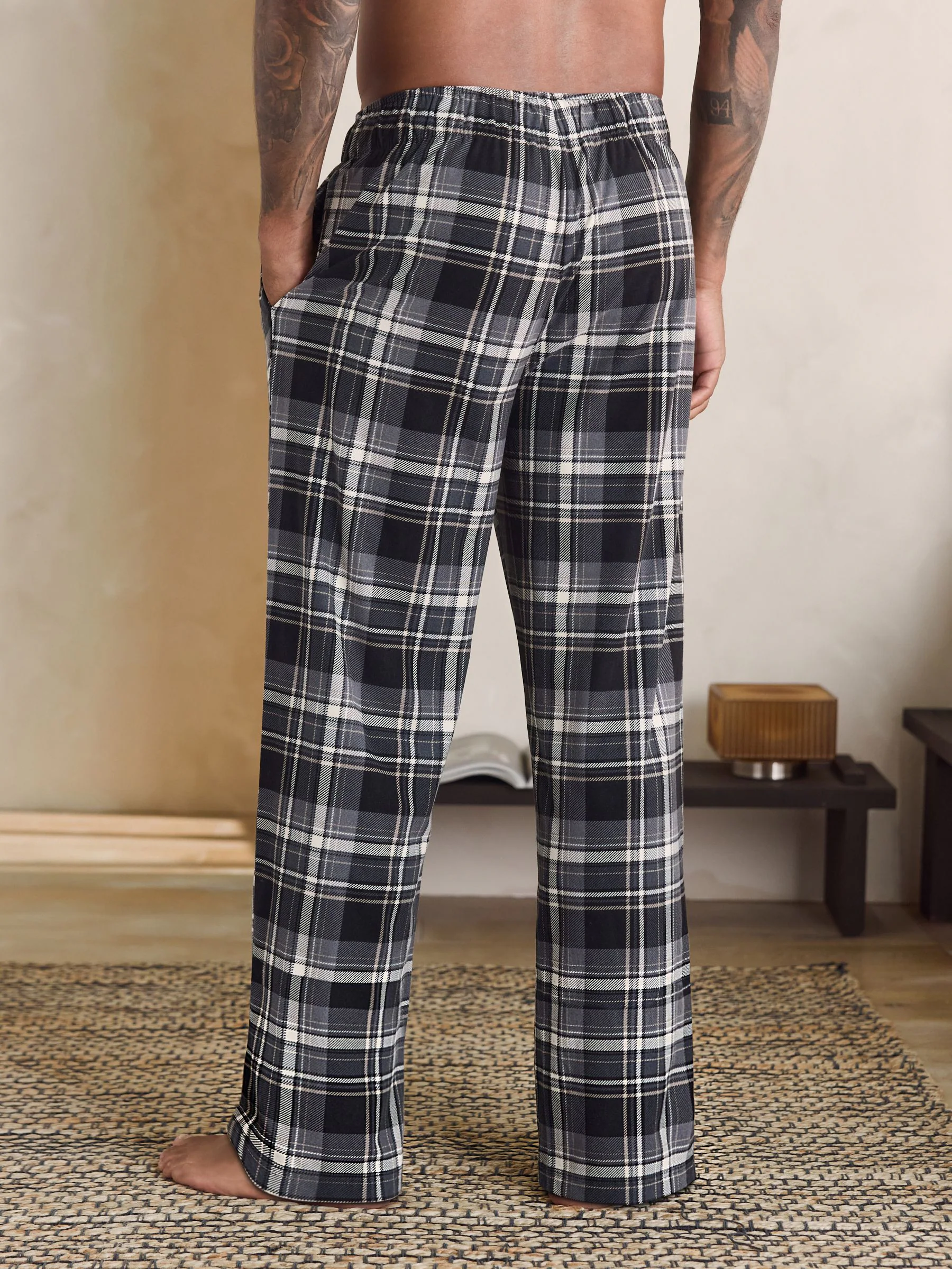 Naturel/zwart geruit - Motionflex behaaglijke pyjamabroek met open zoom, set van 2