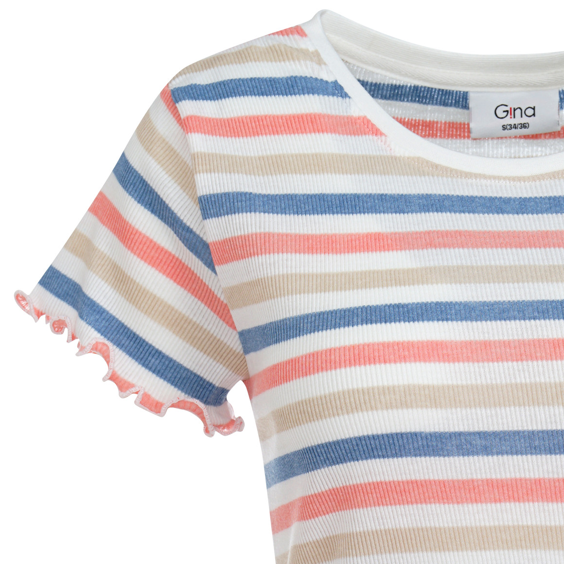 Gina Damen T-Shirt mit Streifen weiss / bunt