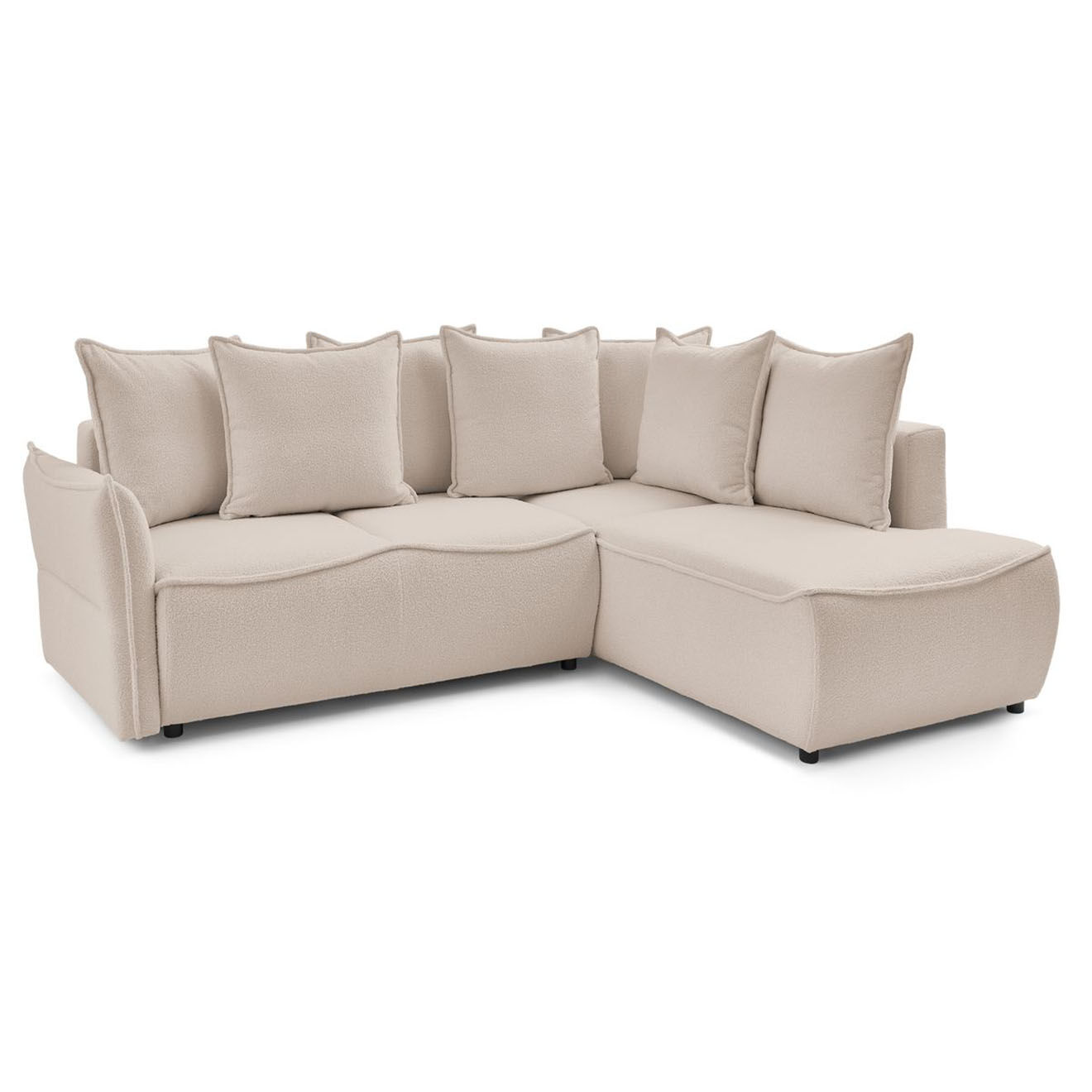 Bobochic Canapé d'angle L droit convertible bouclette Léon beige - 257x90x194 cm