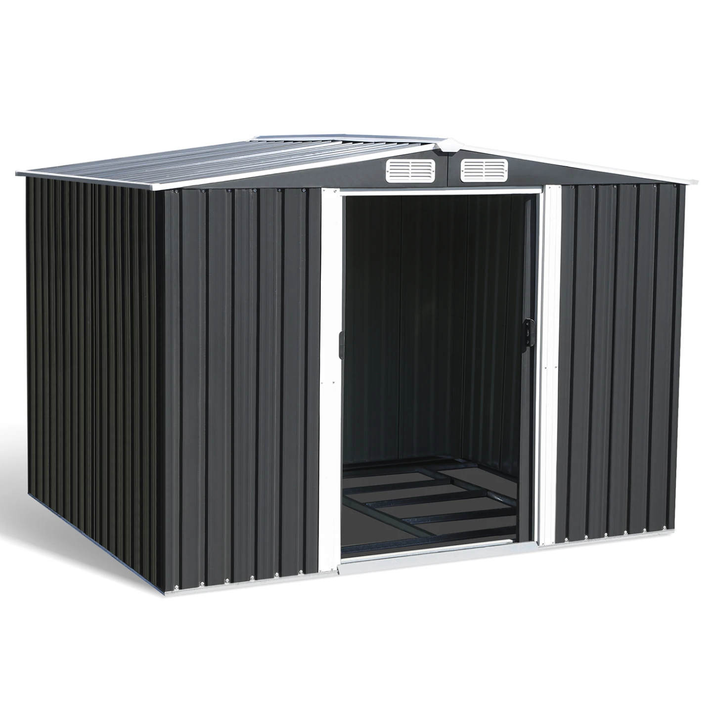 Abri de jardin 5,3 M² gris en acier galvanisé avec base