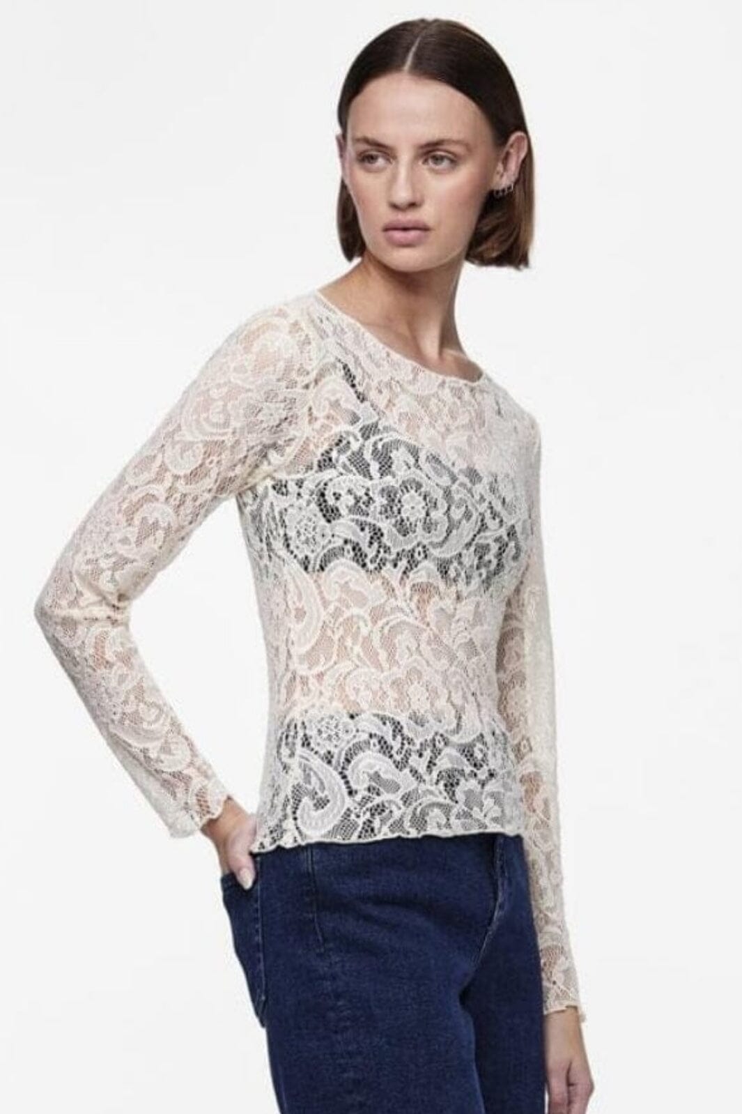 Pieces Pcnora Ls O-Neck Lace Top