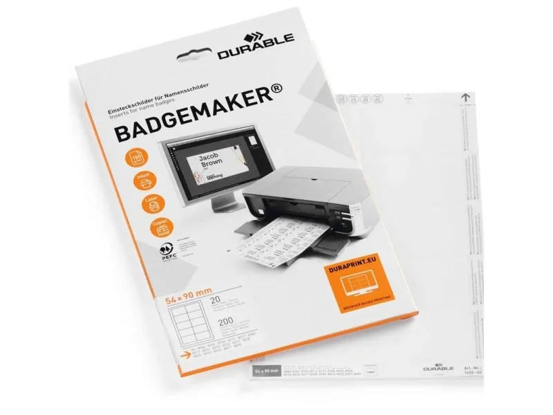 Durable BADGEMAKER® indstik til navneskilte 54x90 mm - (20 ark x 10 stk.)