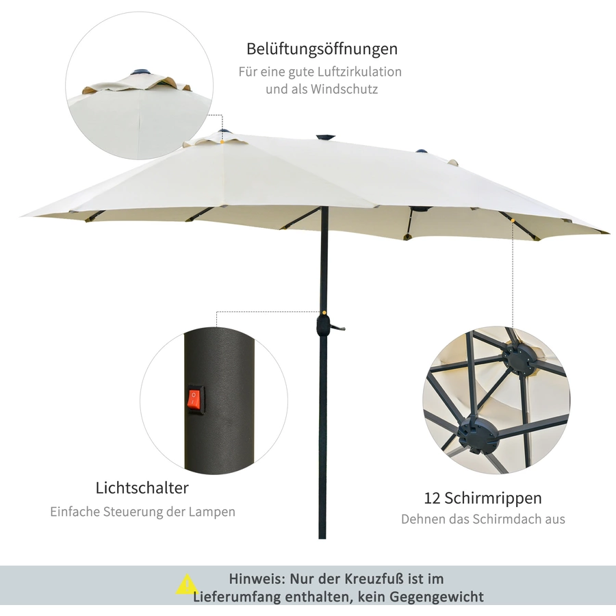 Outsunny Sonnenschirm Mit Solar-LED-Leuchte cremeweiß