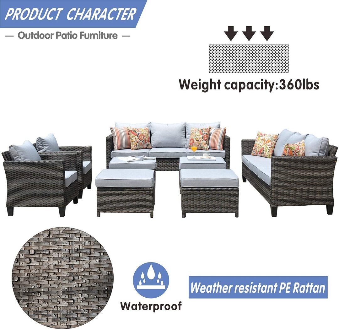 Patio Furniture 8 PCS Hight Back Outdoor Furniture Sets Modern Wicker Patio Furniture Conversation Sets with 4 Pillows All Weather Garden Patio Sofa