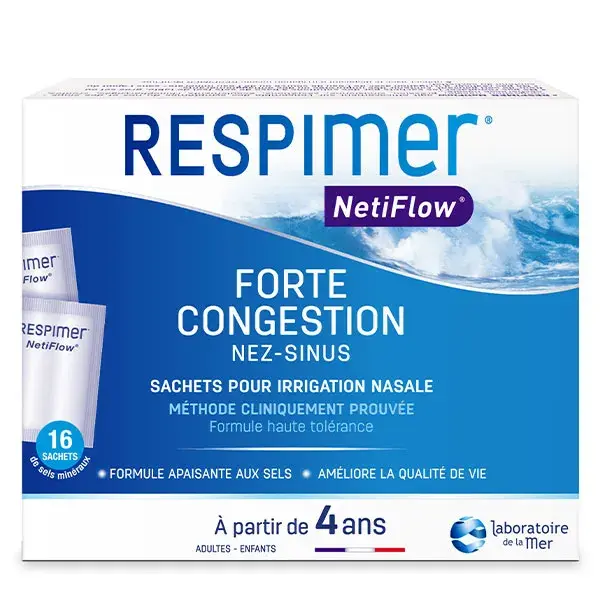 Refil Respimer Netiflow para Irrigação Nasal, Água do Mar para Nariz e Seios Nasais, 16 Sachês