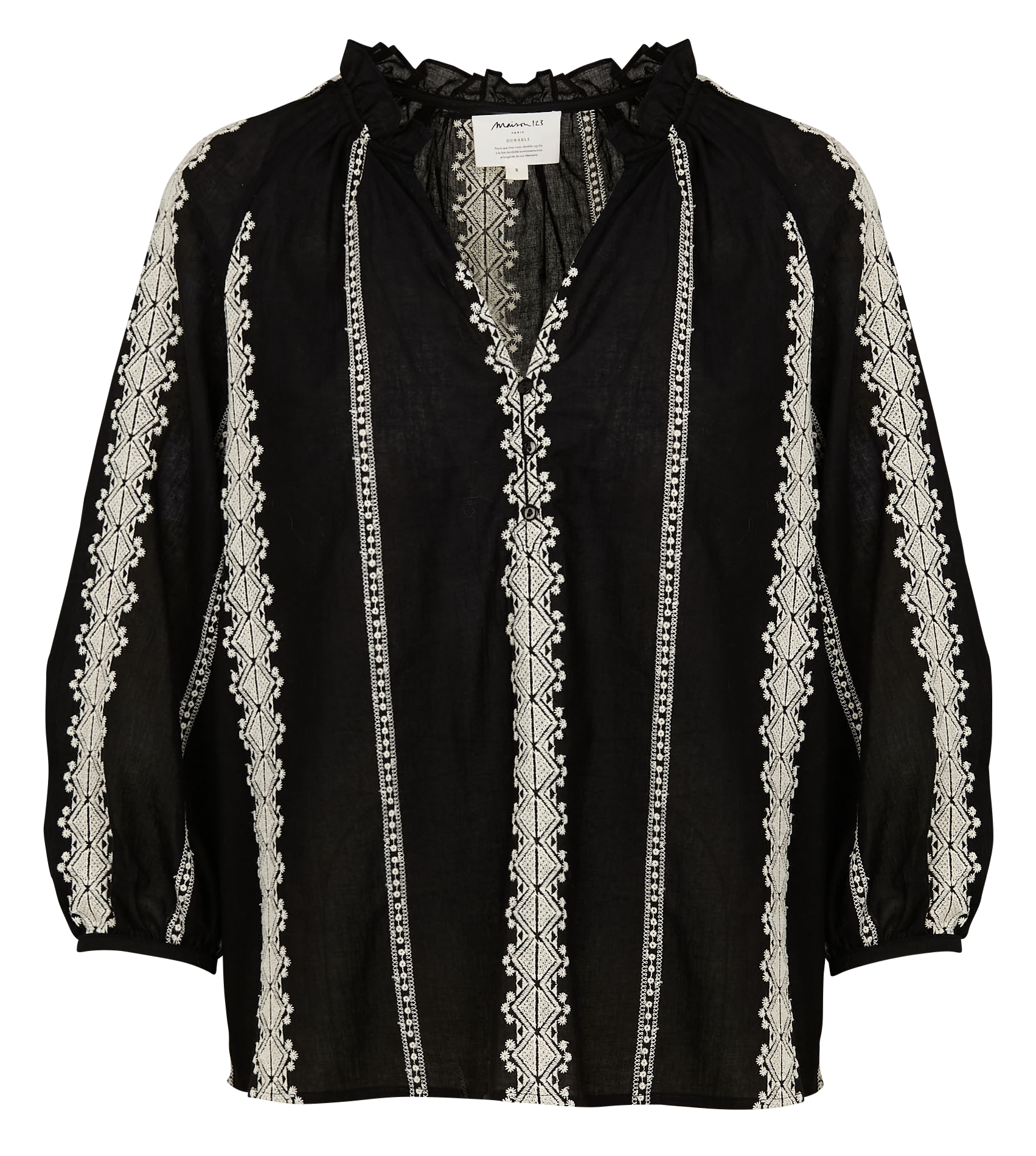 BLANCA BIS - Blouse ample brodée en coton | Noir