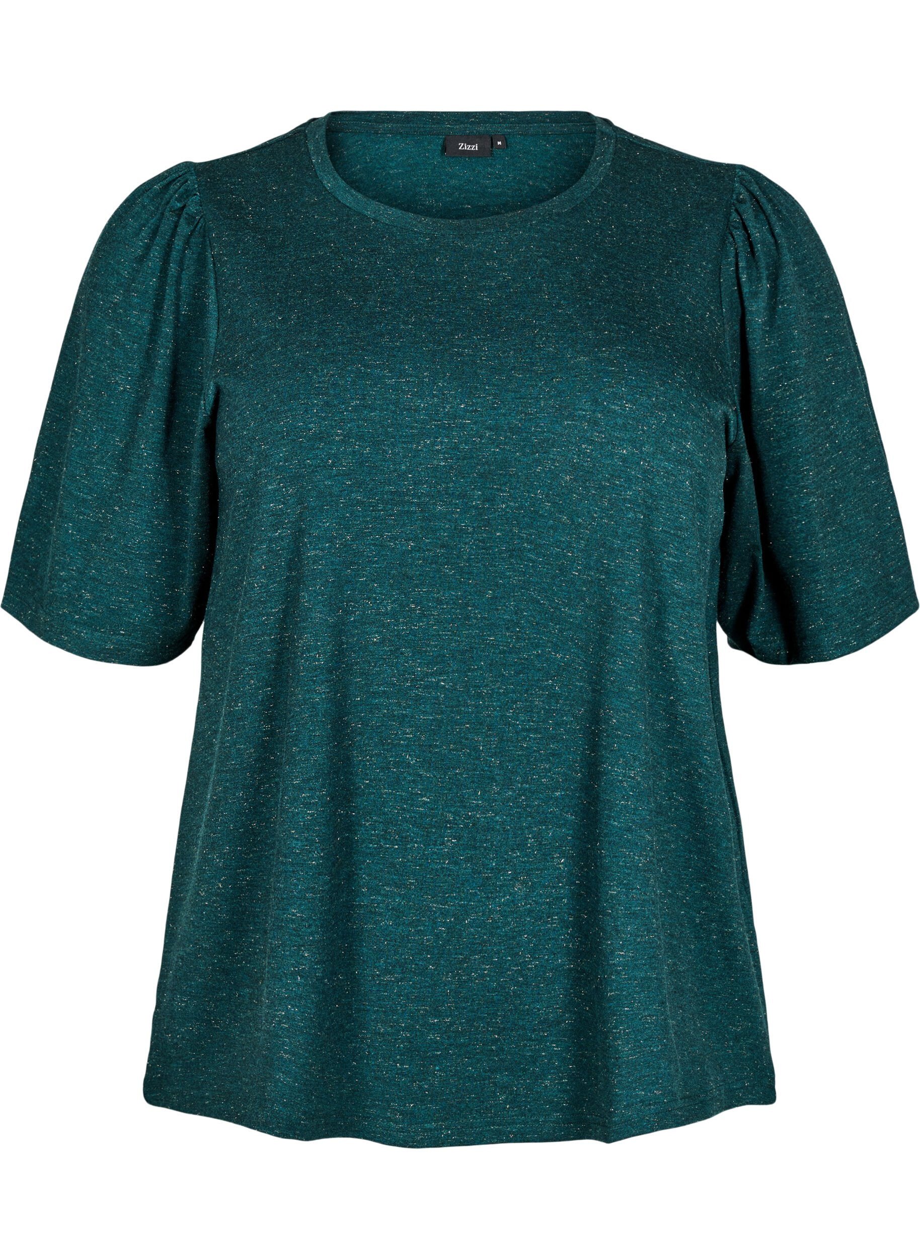 T-shirt med glitter og korte pufærmer