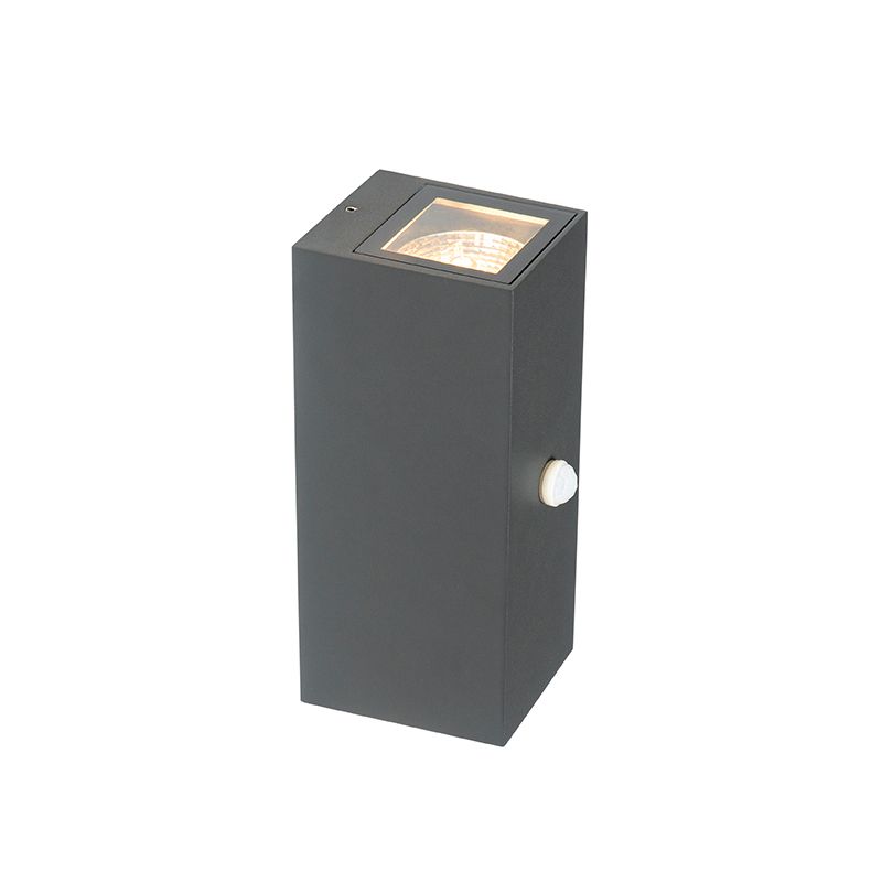 Wandlamp donkergrijs 2-lichts IP44 met bewegingssensor - Baleno