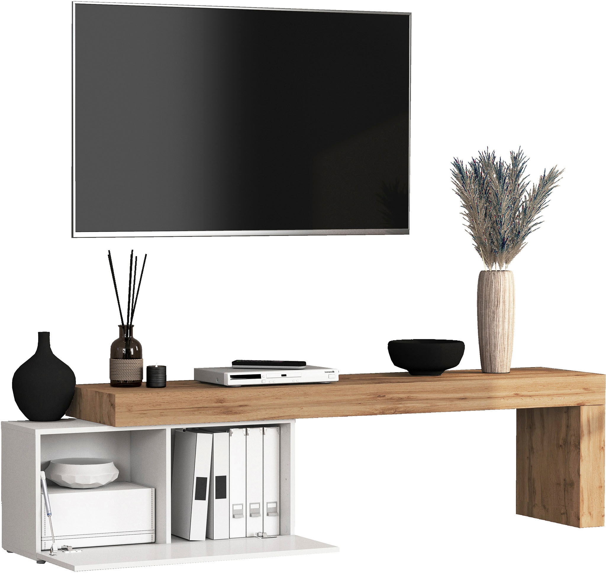 INOSIGN Lowboard »Chronos TV-Board, TV-Schrank« Breite verstellbar von 180 bis 260 cm, 1 Stk. tlg. Breite 220 cm TV-Board,Lowboard,1 Klappe und ein L-Förmiger Aufsatz