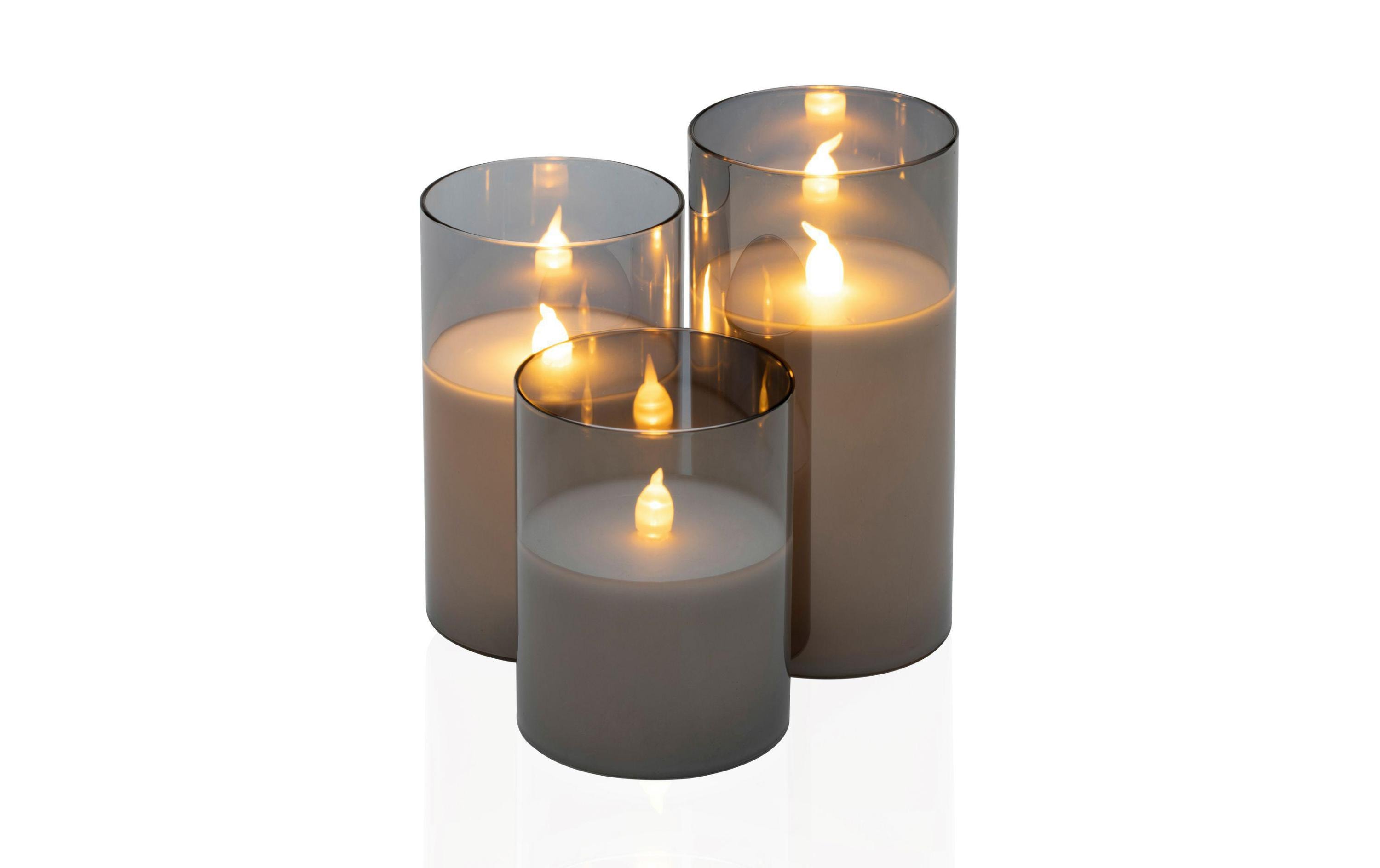 LED-Kerzen Set Classy Smokey, Ø7.5cm, Anthrazit/Weiss, 3 StkLED-Wachskerze, 3er Set