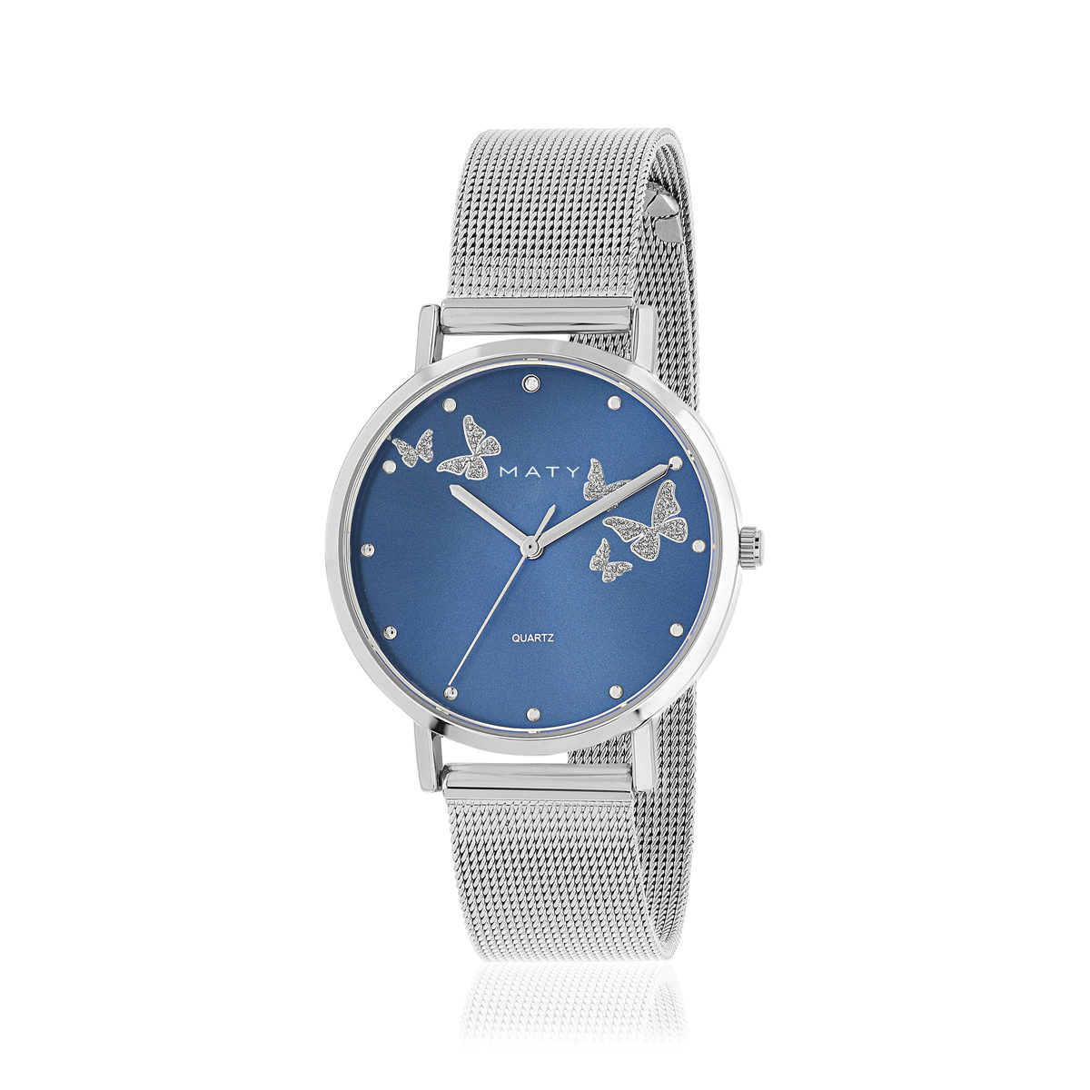 Montre femme chromée bracelet acier maille milanaise