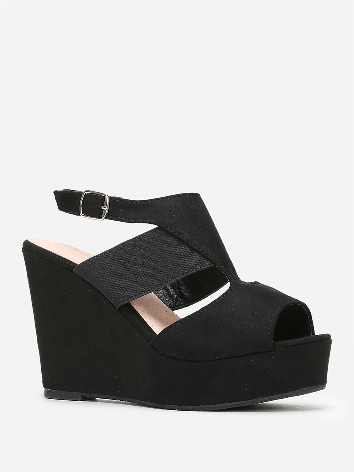 Sandales compensées à bride asymétrique- Noir