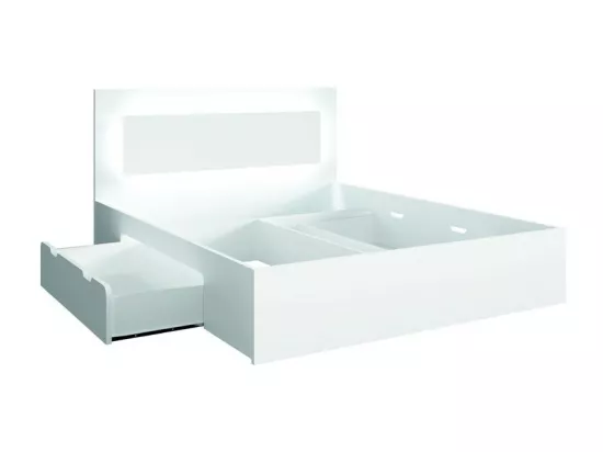 Ensemble chambre NOFI - Lit 180x200 cm avec sommier, 2 tiroirs, chevets, armoire et commode - blanc