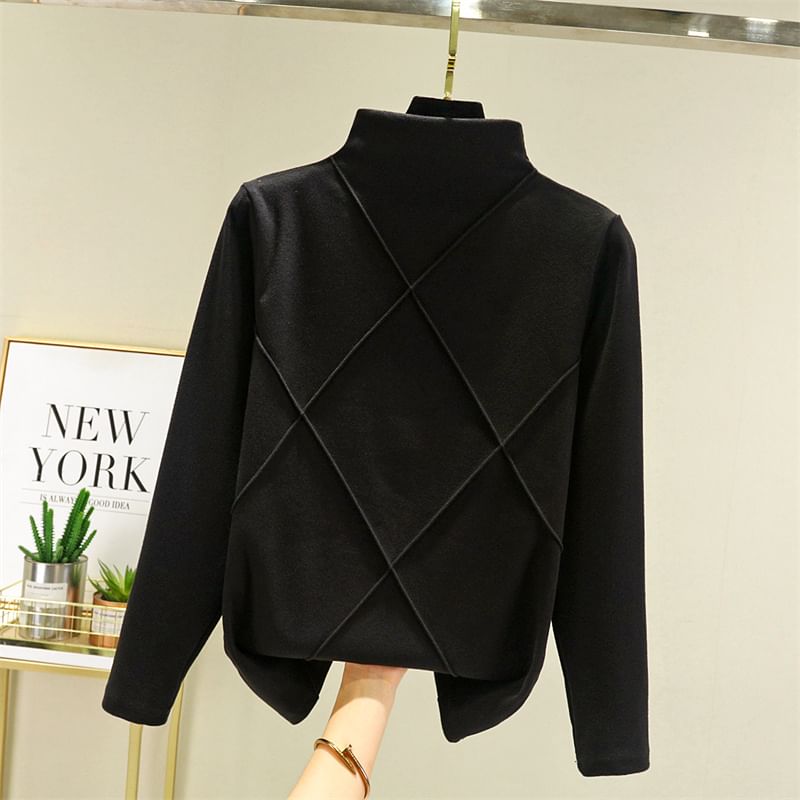 JVL - Geruit T-shirt met lange mouwen en mockneck