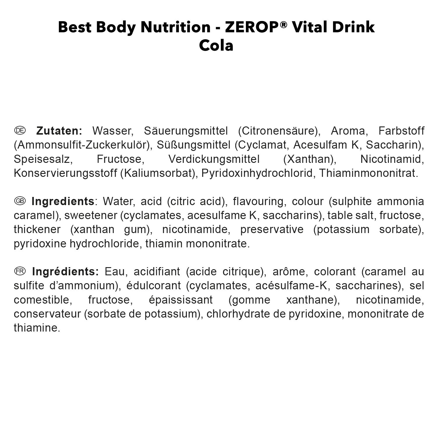 BEST BODY NUTRITION VITAL DRINK ZEROP® COLA 1000 ml